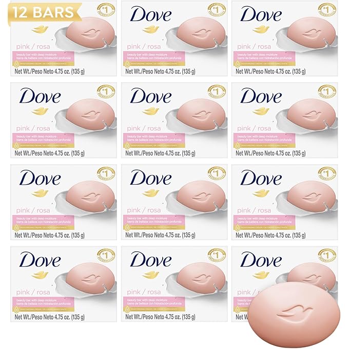 دوف صابون دوف، علبة بيوتي بار وردية 12 - صابون مرطب للوجه والجسم واليدين 3 في 1، 4.75 أونصة EA - Image 1